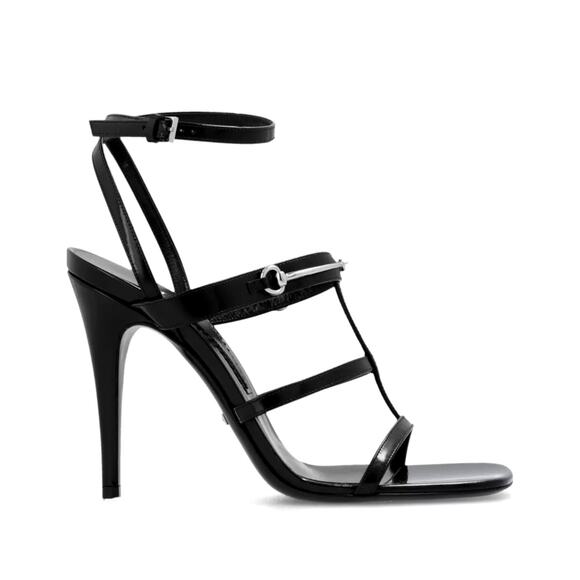 Gucci Shoes - GUCCI Women's Horsebit Caged T Strap High Heel Sandals Black Silver 37.5 US 7.5